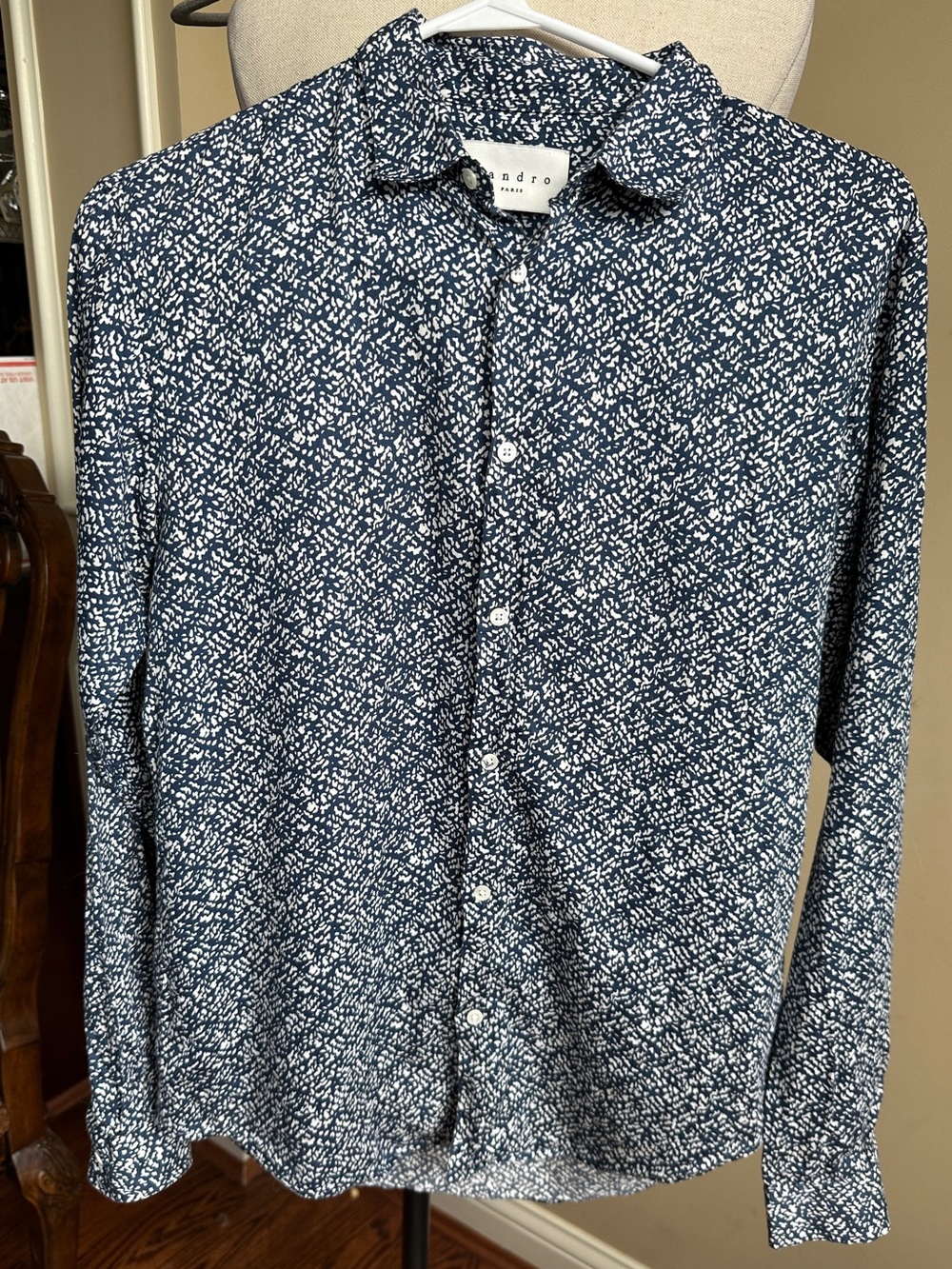 Sandro‎ Paris Blue White Long Sleeve Button Down Shirt, Size Small